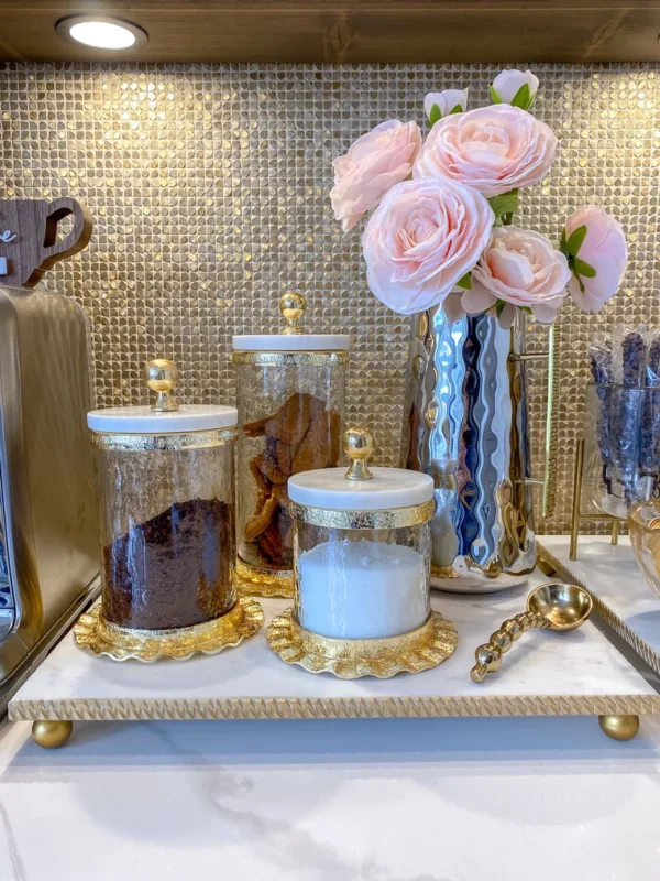 Inspire Me! Home Decor Gold Ripple Canister W/ Marble Lid (3 Sizes)