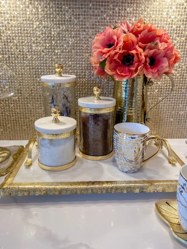Inspire Me! Home Decor Gold Textured Rim Canisters W/ Marble Lid (3 Sizes)
