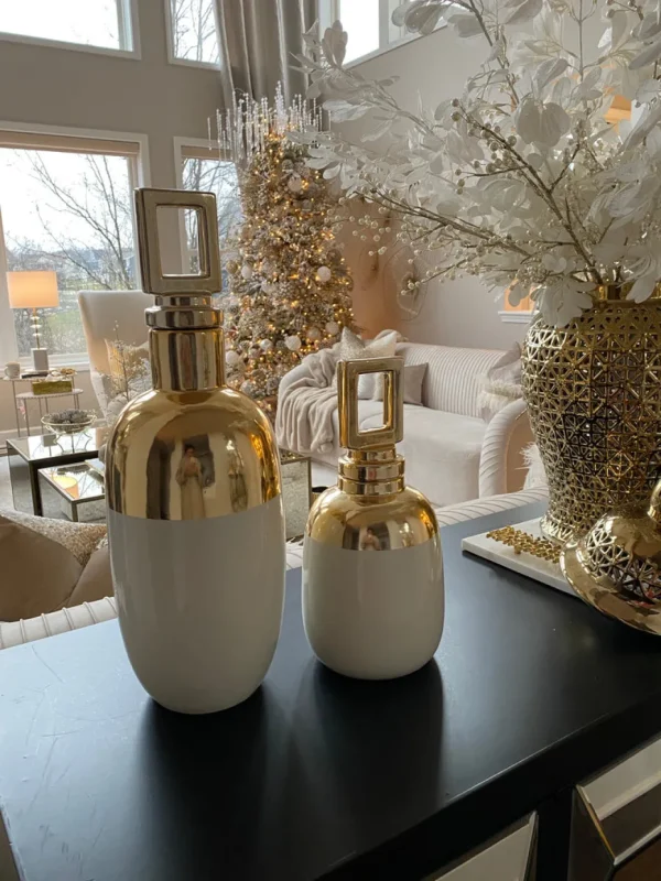 Inspire Me! Home Decor Gold And White Decorative Bottles (2 Sizes) Jars