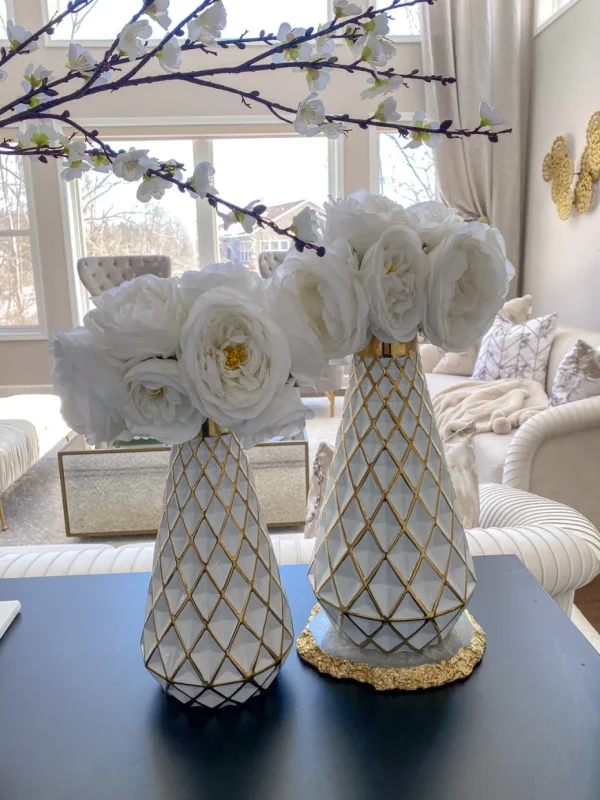 Inspire Me! Home Decor Gold And White Lattice Tapered Vase (2 Sizes)