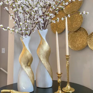 Inspire Me! Home Decor Gold And White Twisted Vase (2 Sizes)
