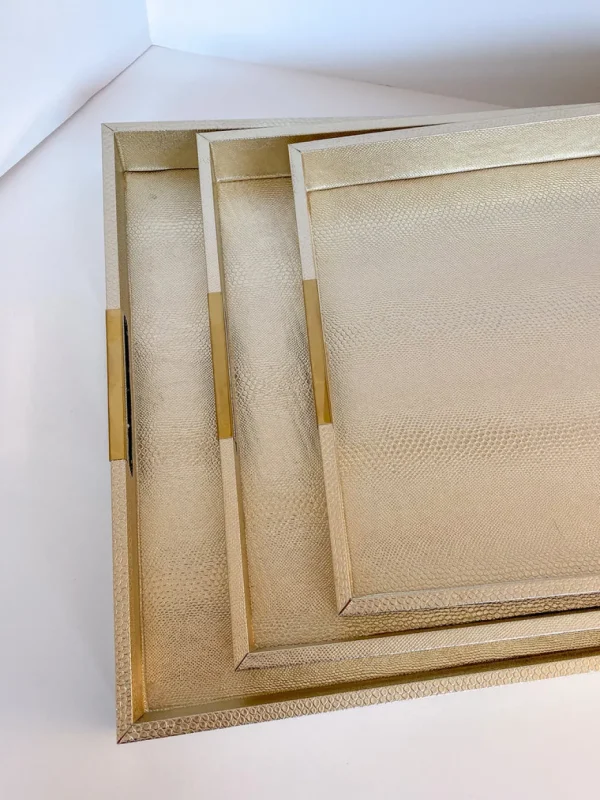 Inspire Me! Home Decor Golden Faux Leather Tray, Set Of 3