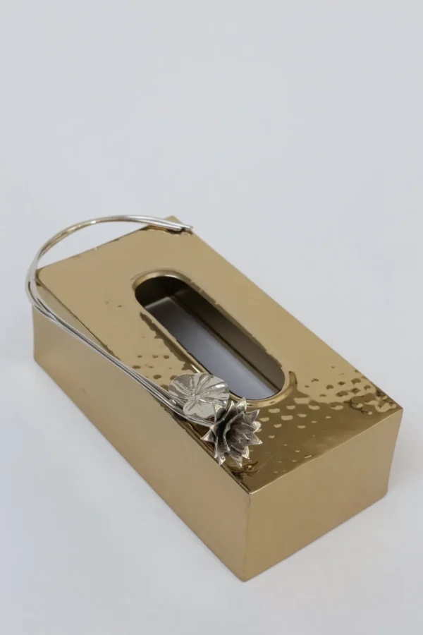 Inspire Me! Home Decor Gold & Silver Metal Tissue Box Cover With Floral Detail