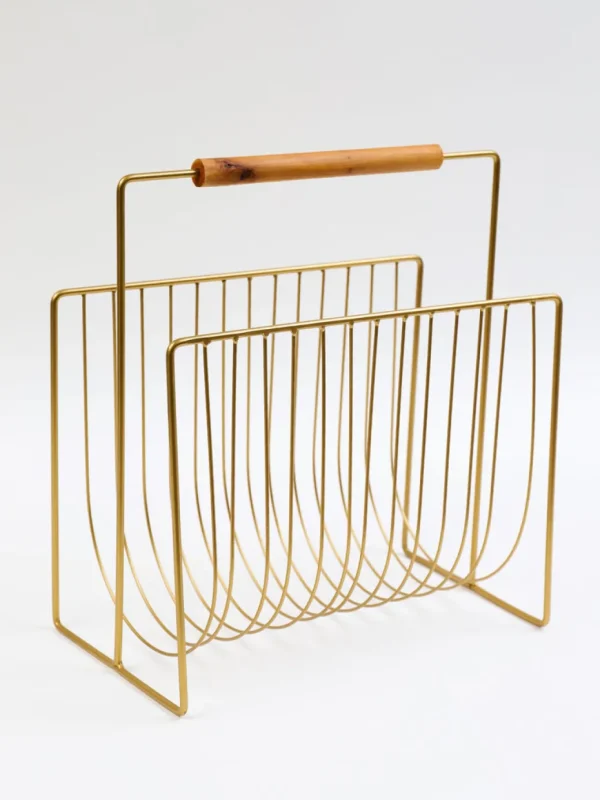 Inspire Me! Home Decor Gold Magazine Rack With Wooden Handle