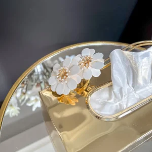 Inspire Me! Home Decor Gold Tissue Box Cover With White Jeweled Flower Details