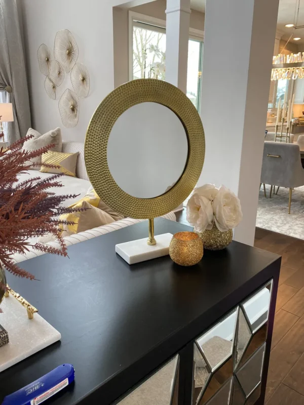 Inspire Me! Home Decor Gold Hammered Texture Tabletop Mirror W/ Marble Base