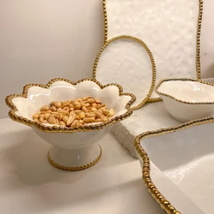 Inspire Me! Home Decor Gold And White Beaded Pedestal Bowl