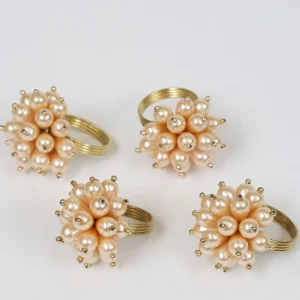Inspire Me! Home Decor Gold Beaded Pearl Napkin Rings (Set Of 4)