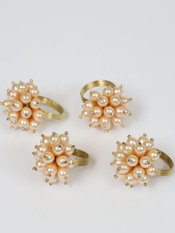 Inspire Me! Home Decor Gold Beaded Pearl Napkin Rings (Set Of 4)