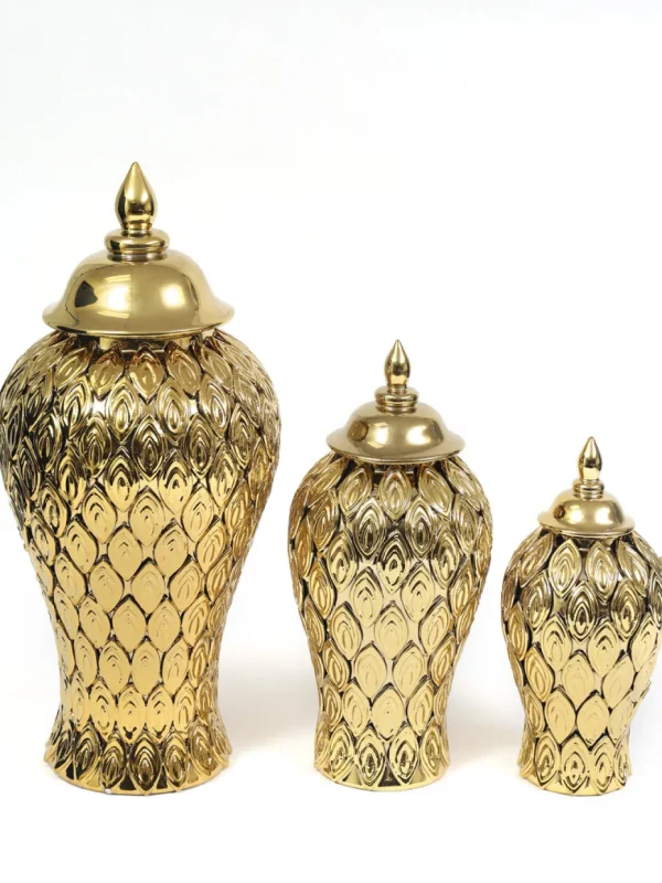 Inspire Me! Home Decor Gold Petal Textured Ginger Jars (3 Sizes)