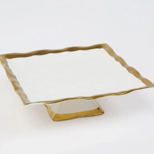 Inspire Me! Home Decor Gold And White Ceramic Square Cake Stand