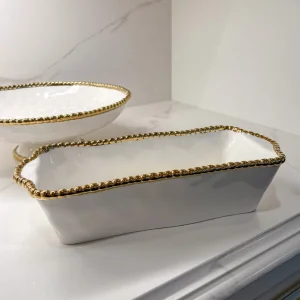 Inspire Me! Home Decor Gold And White Beaded Loaf Baking Dish