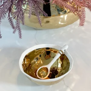 Inspire Me! Home Decor Gold And White Snack Bowl And Spoon Set