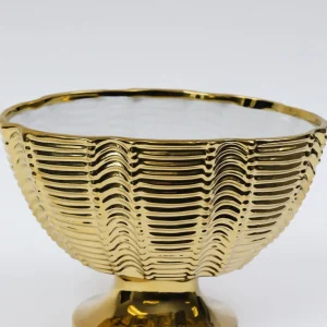 Inspire Me! Home Decor Gold Ceramic Ribbed Footed Bowl