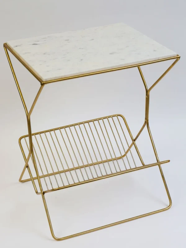 Inspire Me! Home Decor Gold Side Table With Marble Top And Magazine Rack