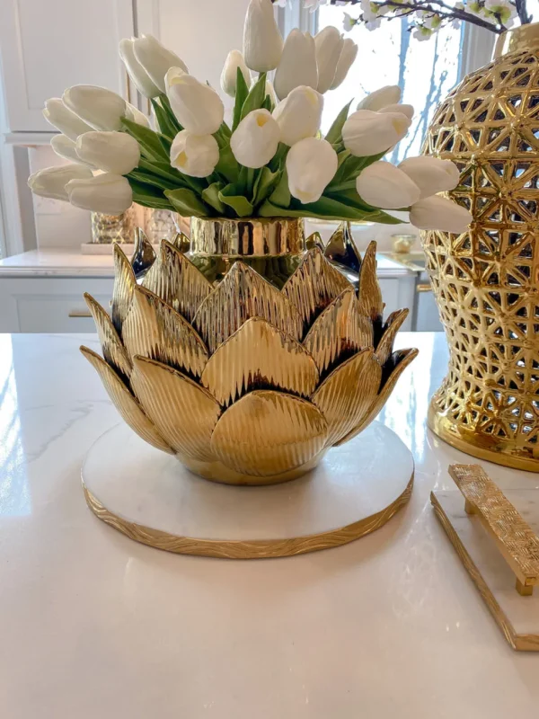 Inspire Me! Home Decor Gold Edged Round Marble Tray