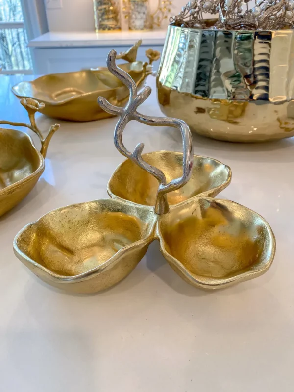Inspire Me! Home Decor Gold Metal Snack Bowl With Silver Handle