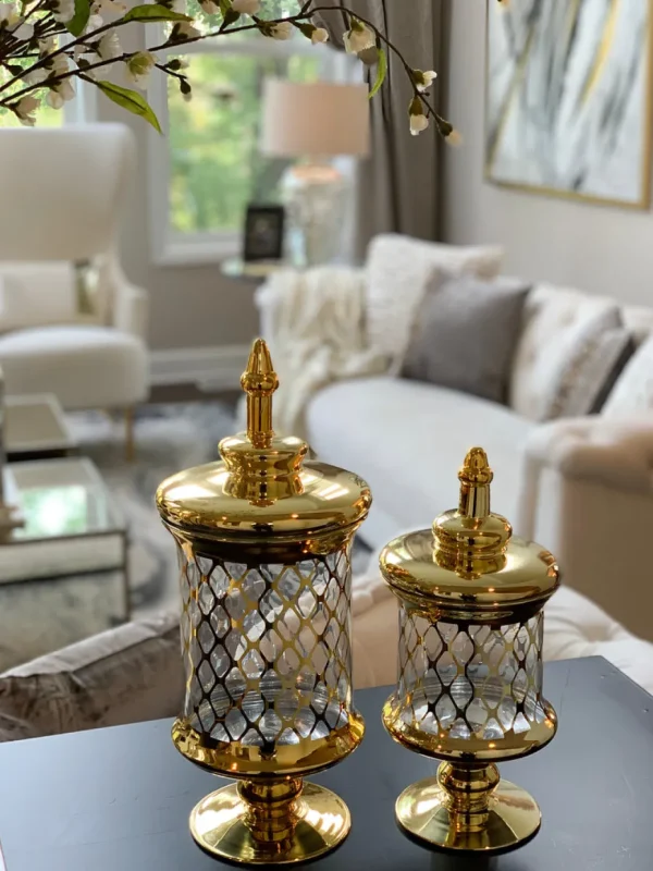 Inspire Me! Home Decor Gold Lattice Printed Jar