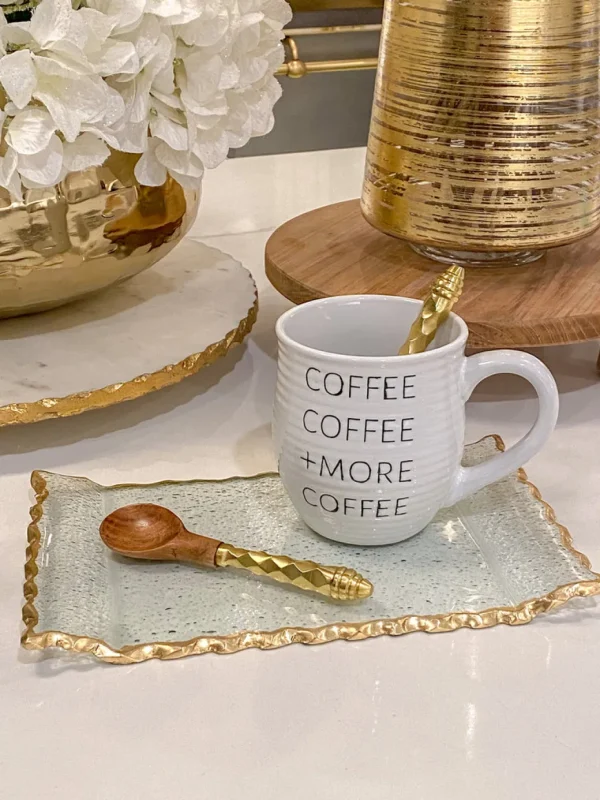 Inspire Me! Home Decor Gold Hammered Handle Wooden Tea Spoon (Set Of 4)