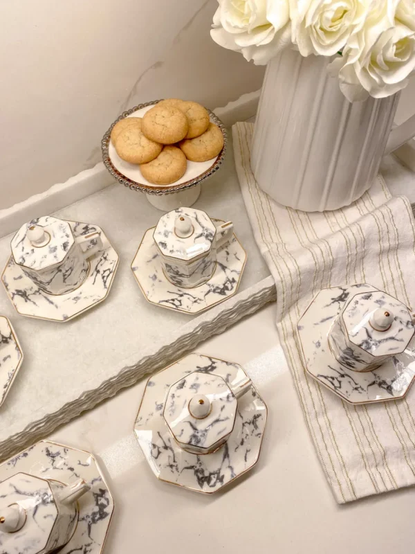 Inspire Me! Home Decor Gold Marbled Hexagon Espresso Tea Set Of 6