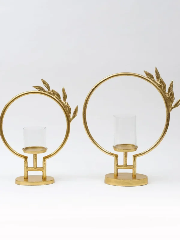 Inspire Me! Home Decor Golden Circle Leaf Design Hurricane Candle Holder (2 Sizes) ” From Pops Of Color Home Collection”