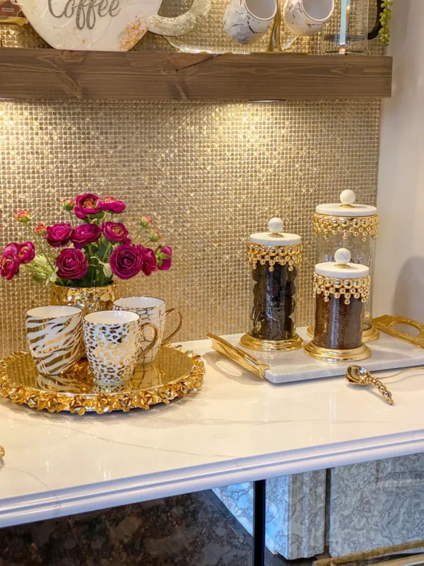 Inspire Me! Home Decor Gold Beaded Canisters W/ Marble Lid (3 Sizes)