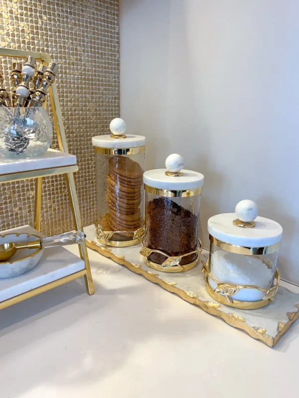 Inspire Me! Home Decor Gold Metal Leaf Branch Canister W/ Marble Ball Lid (3 Sizes)