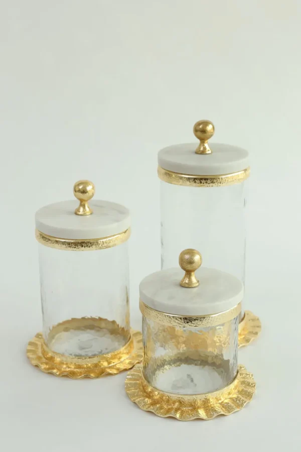 Inspire Me! Home Decor Gold Ripple Canister W/ Marble Lid (3 Sizes)