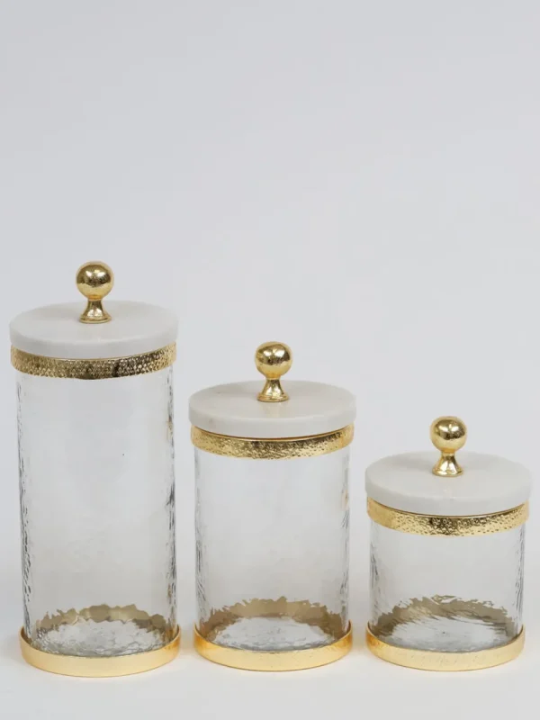 Inspire Me! Home Decor Gold Textured Rim Canisters W/ Marble Lid (3 Sizes)