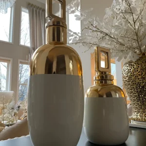 Inspire Me! Home Decor Gold And White Decorative Bottles (2 Sizes) Jars