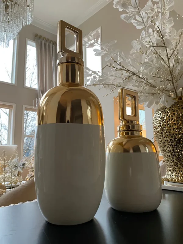 Inspire Me! Home Decor Gold And White Decorative Bottles (2 Sizes) Jars