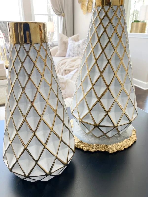Inspire Me! Home Decor Gold And White Lattice Tapered Vase (2 Sizes)