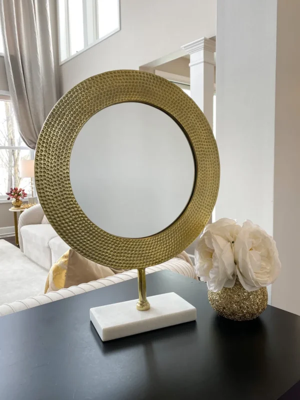 Inspire Me! Home Decor Gold Hammered Texture Tabletop Mirror W/ Marble Base