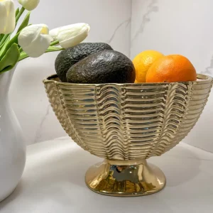 Inspire Me! Home Decor Gold Ceramic Ribbed Footed Bowl