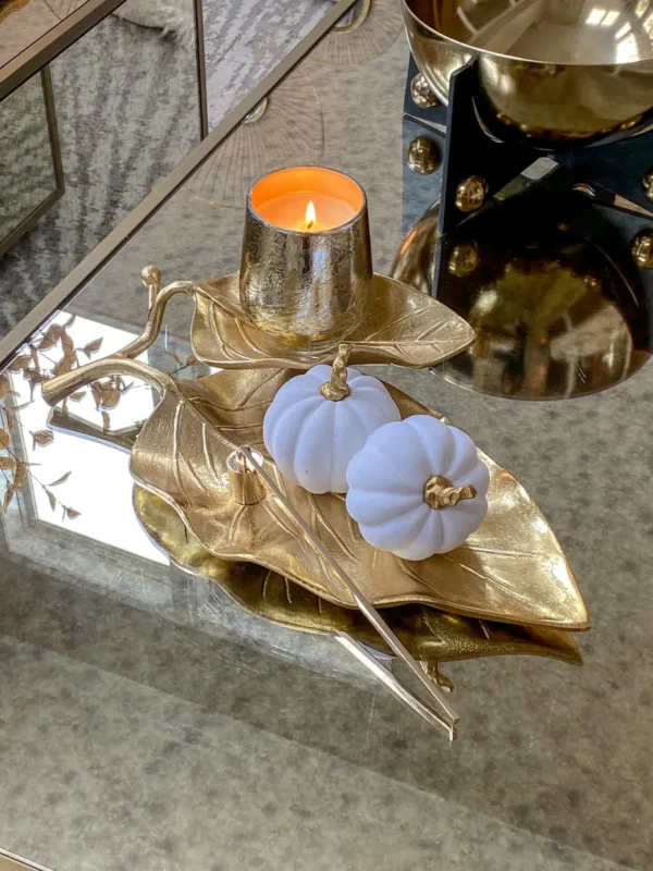 Inspire Me! Home Decor Gold Double Leaf Platter