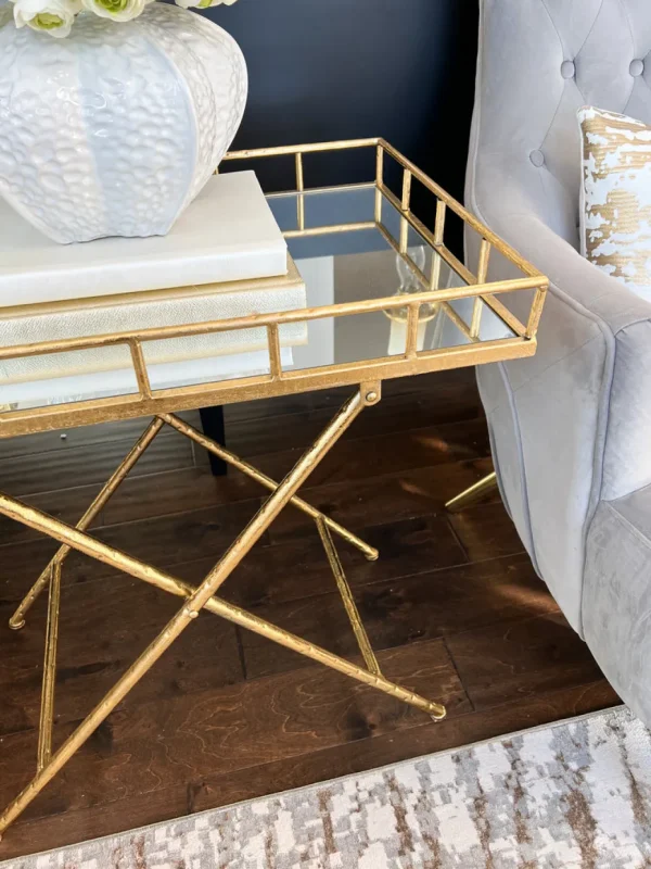 Inspire Me! Home Decor Gold Tray Side Table With Mirrored Top