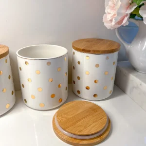 Inspire Me! Home Decor Gold Polka Dots Lidded Jar