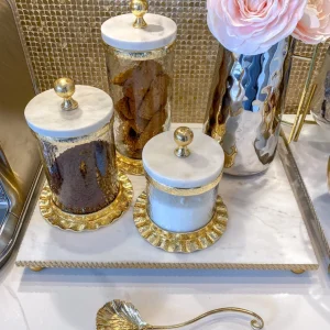 Inspire Me! Home Decor Gold Ripple Canister W/ Marble Lid (3 Sizes)