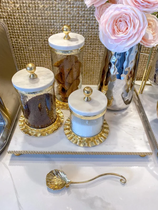Inspire Me! Home Decor Gold Ripple Canister W/ Marble Lid (3 Sizes)