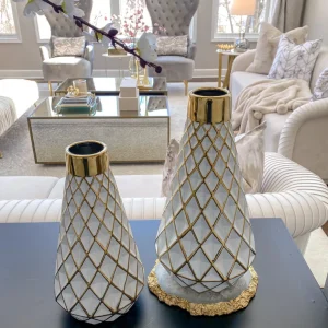 Inspire Me! Home Decor Gold And White Lattice Tapered Vase (2 Sizes)