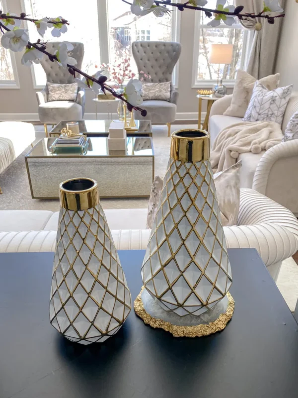 Inspire Me! Home Decor Gold And White Lattice Tapered Vase (2 Sizes)