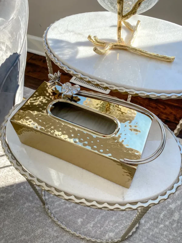 Inspire Me! Home Decor Gold & Silver Metal Tissue Box Cover With Floral Detail