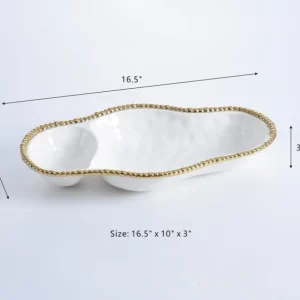 Inspire Me! Home Decor Gold And White Beaded Sectioned Serving Dish