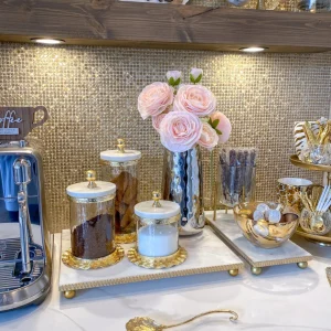 Inspire Me! Home Decor Gold Ripple Canister W/ Marble Lid (3 Sizes)