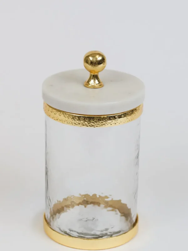 Inspire Me! Home Decor Gold Textured Rim Canisters W/ Marble Lid (3 Sizes)