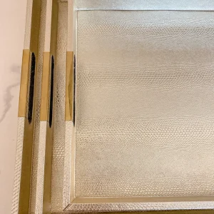 Inspire Me! Home Decor Golden Faux Leather Tray, Set Of 3