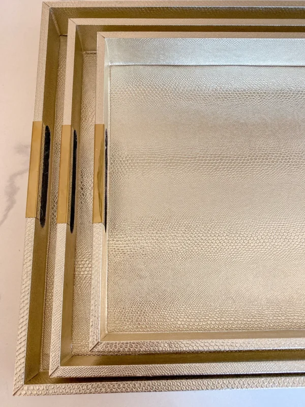 Inspire Me! Home Decor Golden Faux Leather Tray, Set Of 3