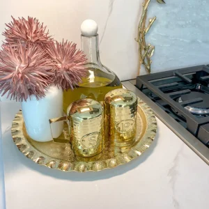 Inspire Me! Home Decor Gold Textured Ruffle Round Tray/Charger