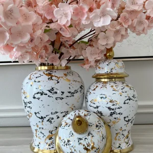 Inspire Me! Home Decor Gold & White Marble Print Ginger Jar “From Pops Of Color Home Collection” (2 Sizes)