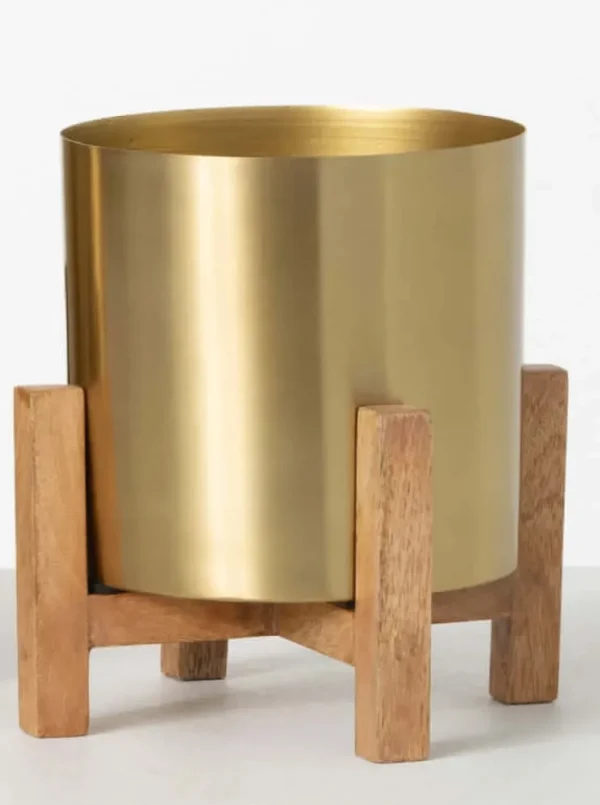 Inspire Me! Home Decor Gold Planters On Wood Stand (2 Sizes)